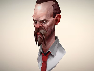 Game and Movie Character With Slicked Back Hair Long Beard White Shirt Red Tie 3d model