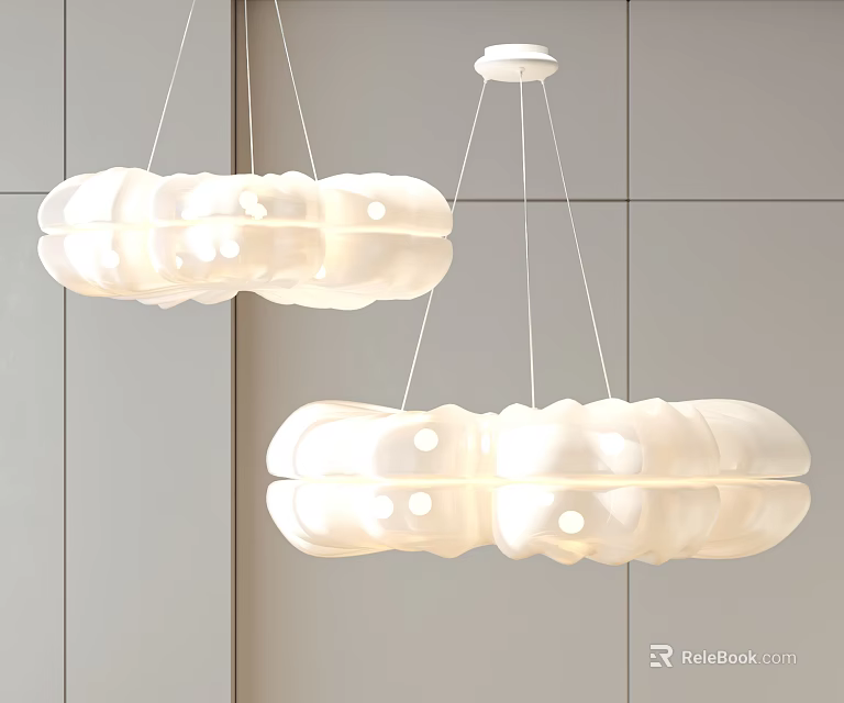 Modern White Cloud Shaped Pendant Lights With Soft Glow In Interior Space 3d model