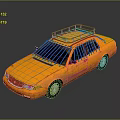 Yellow Sedan With Roof Rack And Window Bars On Dark Background