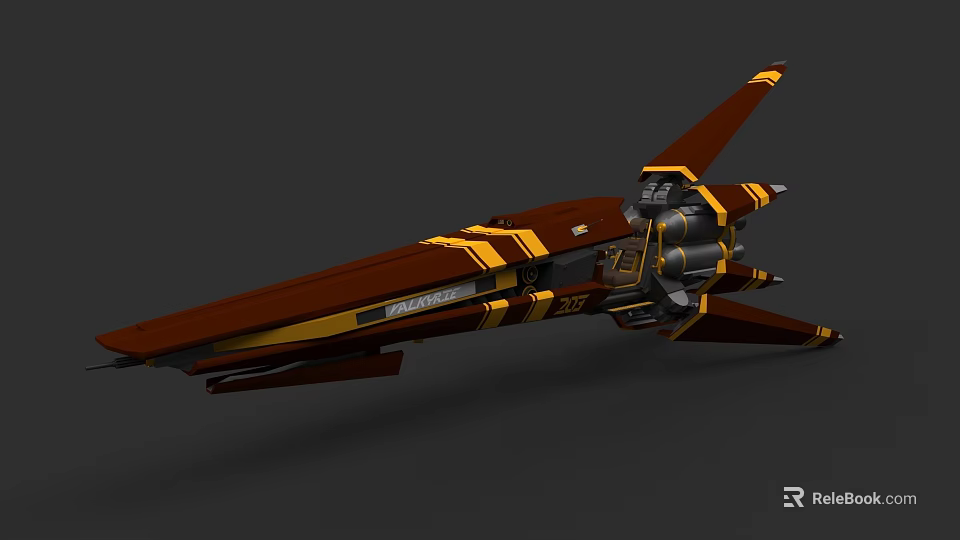 Brown And Yellow Sci Fi Warship With Streamlined Design And Engine Features 3d model 