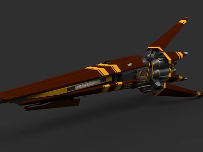 Brown And Yellow Sci Fi Warship With Streamlined Design And Engine Features 3d model