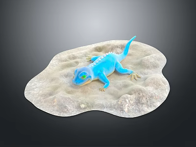 Vibrant Blue Lizard Resting On Light Colored Sandy Rock Surface Against Dark Background 3d model