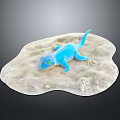 Vibrant Blue Lizard Resting On Light Colored Sandy Rock Surface Against Dark Background