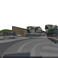 Commercial Street Surrounded By Lake Green Spaces Plaza And Modern Buildings