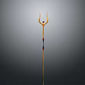 Golden Trident Weapon With Black Red Accents And Long Shaft Design