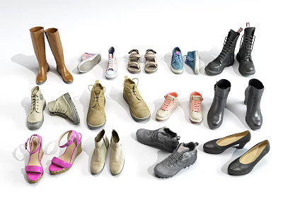 Diverse Range of Shoes With Boots Sneakers High Heels and Casual Footwear 3d model