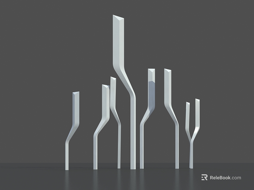 Modern Road Facilities With Silver Metal Poles In Various Shapes 3d model 