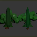 Cartoon Scene Featuring Low Poly Green Trees And Various Plant Shapes