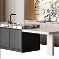 Modern Kitchen Interior Design With Marble Backsplash Island Countertop And Cabinets