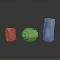 Hand Carved Wooden Decorative Sculptures with Cylindrical Bowl Shaped and Striped Wavy Patterns
