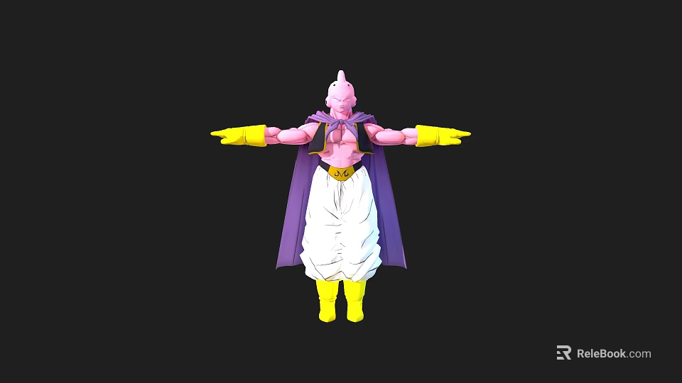 Anime Game Character With Pink Skin Purple Cape White Pants Yellow Gloves And Boots 3d model 