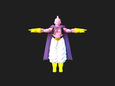 Anime Game Character With Pink Skin Purple Cape White Pants Yellow Gloves And Boots 3d model