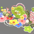 Creative Floral Decor With Colorful Flower Shapes Deer Figure And Gift Boxes