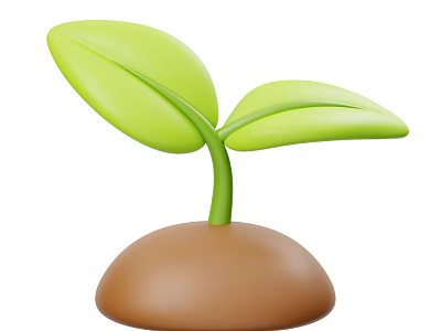 Healthy Green Seedling With Two Vibrant Leaves Growing From Brown Soil 3d model