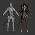 Futuristic Character Outfits With Mechanical Armor And Gear For Two Figures
