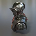 Game Movie Character With Silver Helmet Red Cape And Metal Shoulder Armor