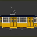 Yellow and Blue Tram Model With Blue Roof Overhead Wire Structure And Windows