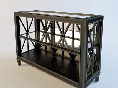 Black Entryway Console Table With Geometric Cross Frame Glass Panels And Storage Shelves Modern Design 3d model