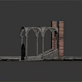Classical Architecture Model With Arched Canopy Stone Stairs And Brick Walls 3d model