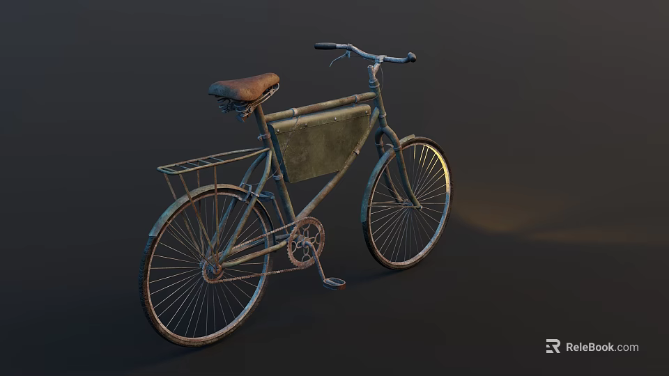 Vintage Bicycle With Leather Seat Metal Frame And Wire Basket 3d model 