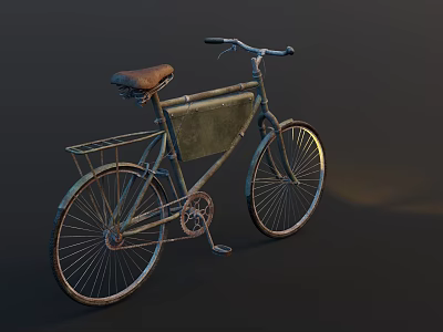 Vintage Bicycle With Leather Seat Metal Frame And Wire Basket 3d model