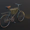 Vintage Bicycle With Leather Seat Metal Frame And Wire Basket