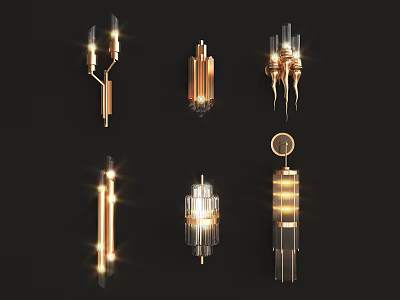 Modern Stylish Wall Lamps With Various Designs Metal Glass For Interior Lighting 3d model