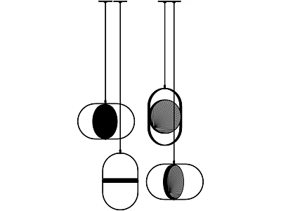 Modern Pendant Chandeliers with Circular and Oval Shapes in Black and White Design 3d model