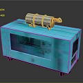 Blue Utility Vehicle With Silver Copper Pipes Transparent Front Window And Black Wheels