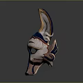 Decorative Fox Mask With Blue And White Intricate Patterns And Carved Details