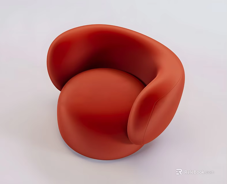 Modern Red Rounded Leisure Chair With Curved Backrest And Comfortable Armrests 3d model 