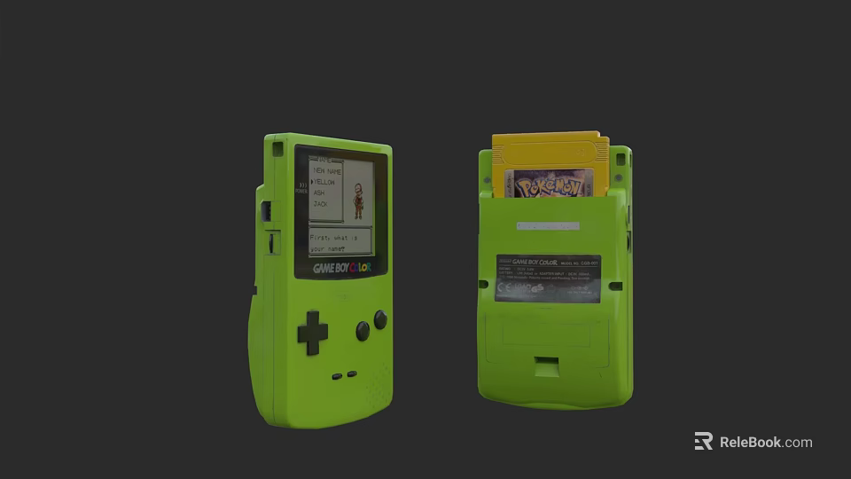 Green Retro Entertainment Electronics With Classic Gaming Screen And Open Cartridge Compartment 3d model 