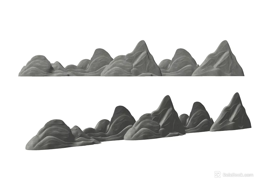 Stone Wood Mountain Decorative Sculptures With Various Shapes And Textures 3d model 