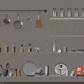 Organized Hanging Kitchenware and Shelves with Storage Jars Glassware and Tableware 3d model