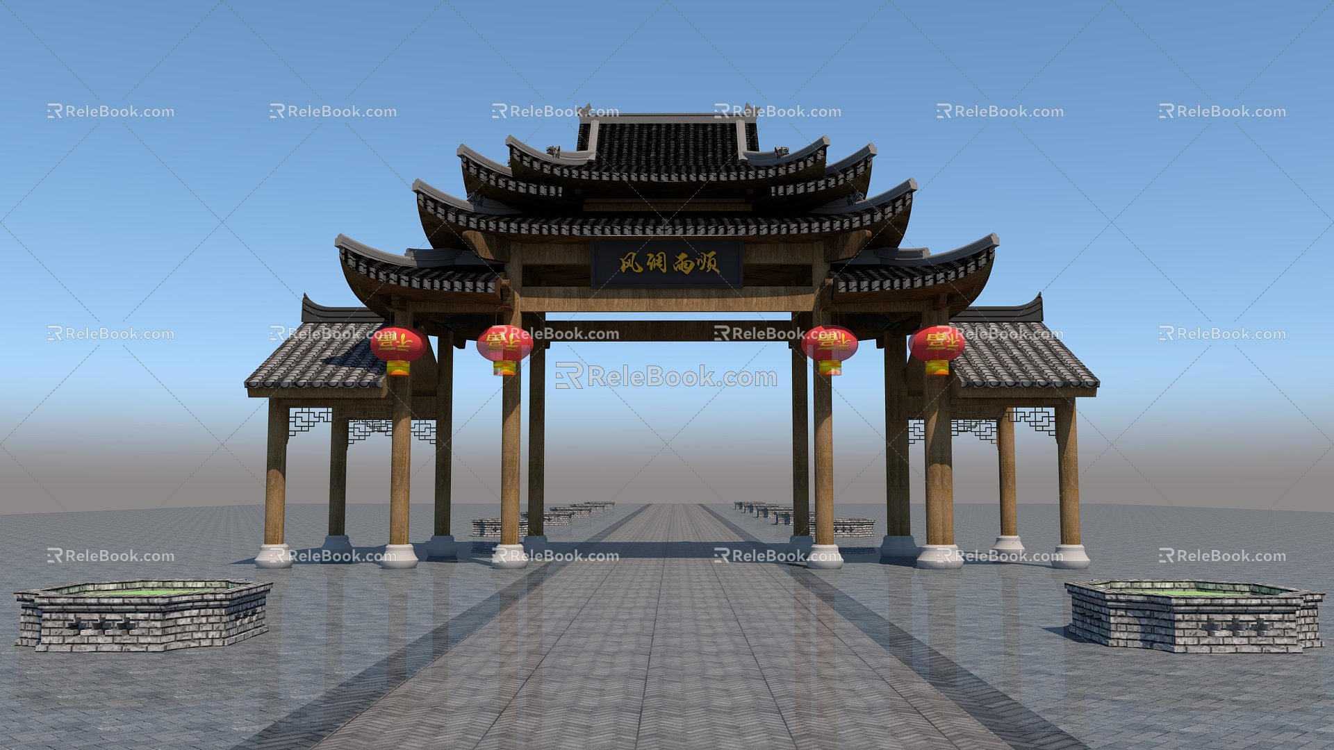 Chinese-style entrance archway 3d model