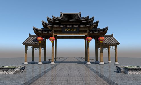 Chinese-style entrance archway 3d model