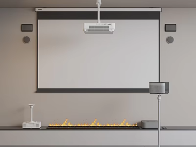 Projector Projection Curtain Audio Fireplace Projection Equipment Green Plant Potted Plant 3d model
