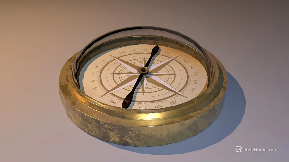 Vintage Brass Compass Decorative Piece with Round Design and Glass Cover 3d model 