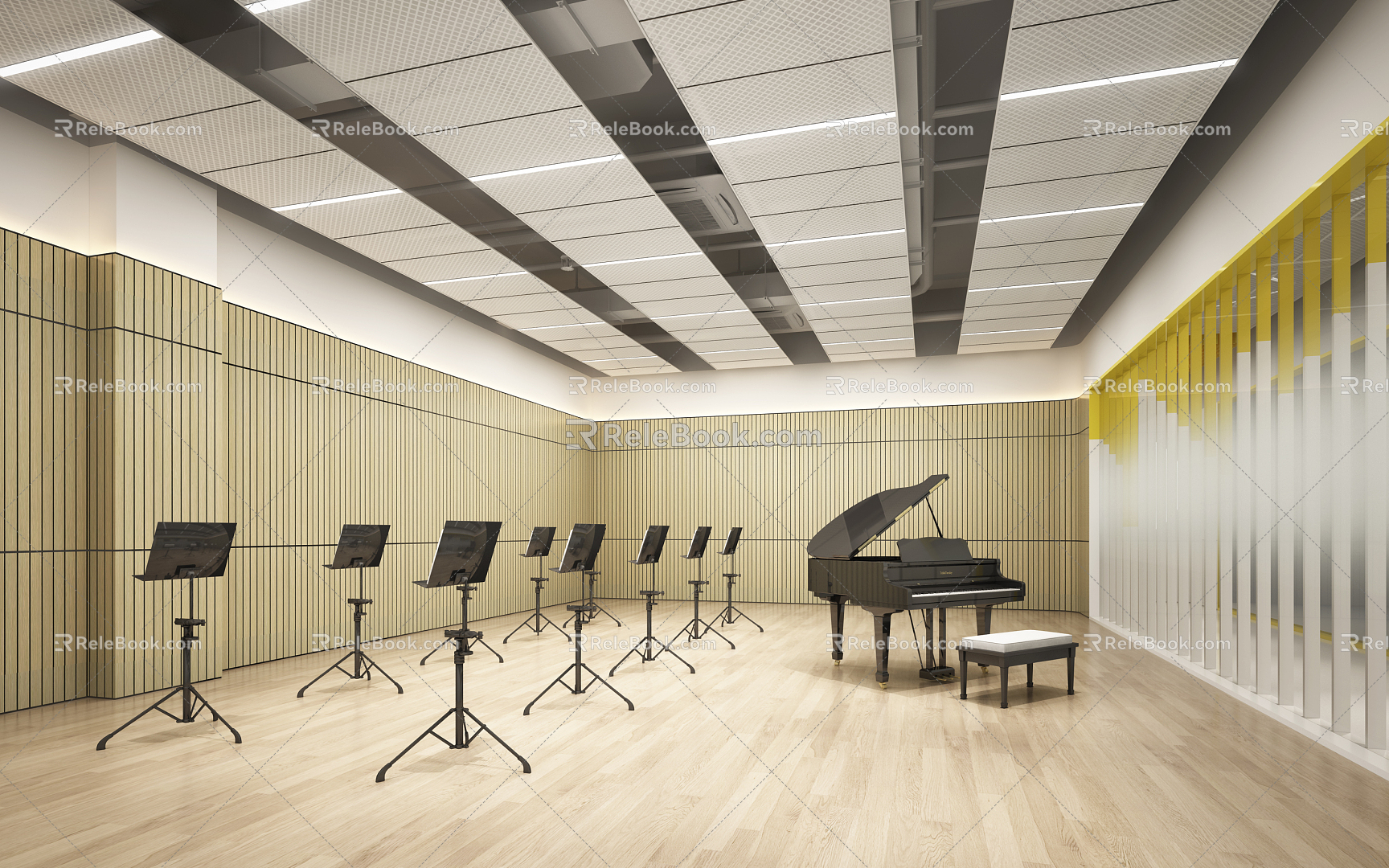 Modern music classroom classroom four corridors 3d model