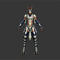 Futuristic Mythical Creature With Antler Horns White Orange Blue Armored Design
