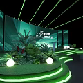 Green Stage Design With Lighting Seats Plants And Backdrop Screen 3d model