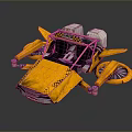 Futuristic Yellow Racing Vehicle With Black Checkered Accents And Mechanical Wing Structures