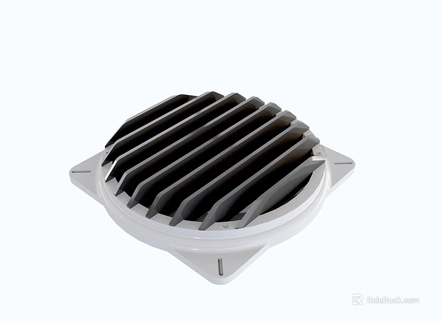 Modern Circular Ventilation Grille With Black Blades And White Frame 3d model 