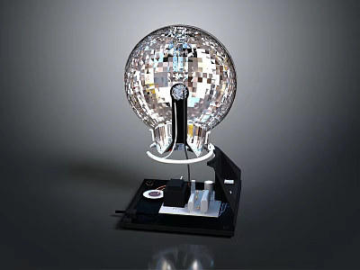 Modern Crystal Light Bulb Design With Reflective Surface And Black Base Stand 3d model