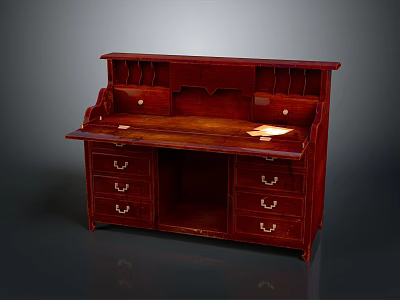 Solid Mahogany Writing Desk With Drawers And Open Shelves Design 3d model