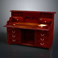 Solid Mahogany Writing Desk With Drawers And Open Shelves Design