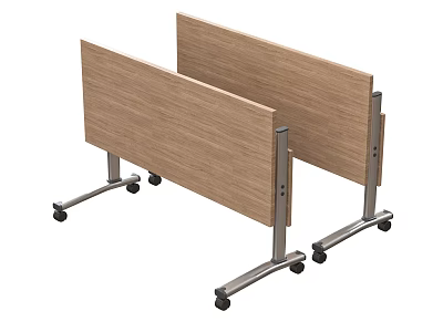 Dual Mobile Office Desks With Wooden Tops And Divider Panels On Caster Wheels 3d model