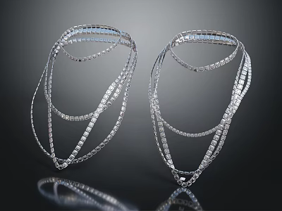 Elegant Modern Diamond Necklaces With Multi Layer Silver Chain Design 3d model