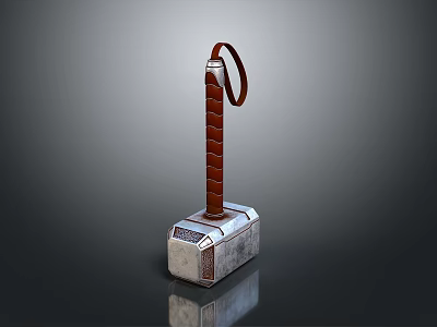 Fantasy Mythical Hammer With Brown Textured Handle And Silver Rune Metal Head 3d model