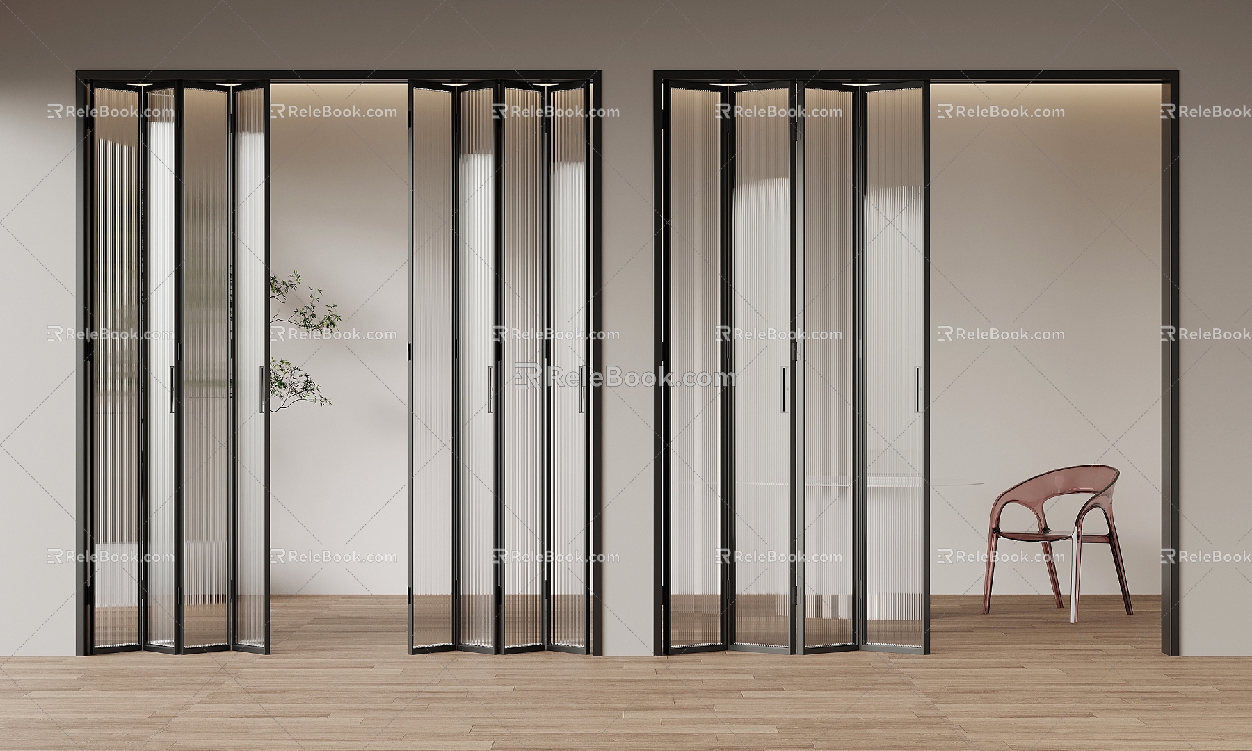 Modern metal frame glass folding door 3d model